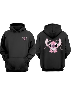 The Wert Unisex Fofa Tasarım Ön Arka Baskılı Normal Kalıp Siyah Sweatshirt