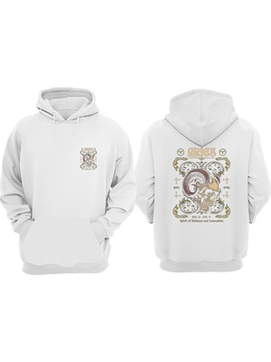 The Wert Unisex Zodiac Skull Aries Vintage Tasarım Ön Arka Baskılı Normal Kalıp Beyaz Sweatshirt