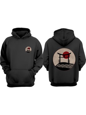 The Wert Unisex Japan Tasarım Ön Arka Baskılı Normal Kalıp Siyah Sweatshirt