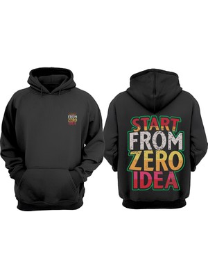The Wert Unisex Start From Zeroıdea Tasarım Ön Arka Baskılı Normal Kalıp Siyah Sweatshirt