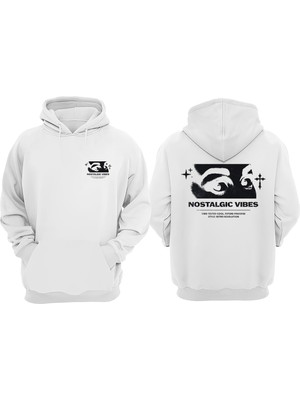 The Wert Unisex Nostalgıc Vıbes Tasarım Ön Arka Baskılı Normal Kalıp Beyaz Sweatshirt