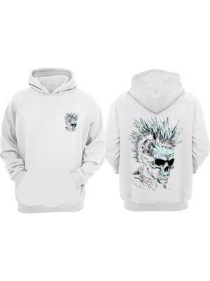 The Wert Unisex Learning Through Cool Tasarım Ön Arka Baskılı Normal Kalıp Beyaz Sweatshirt