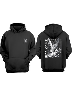 The Wert Unisex Regal Renaissance Tasarım Ön Arka Baskılı Normal Kalıp Siyah Sweatshirt