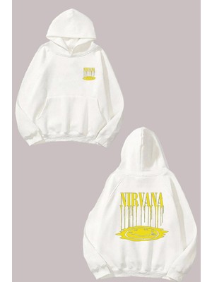 The Wert Unisex Nirvana Eriyen Yüz Tasarım Ön Arka Baskılı Normal Kalıp Beyaz Sweatshirt