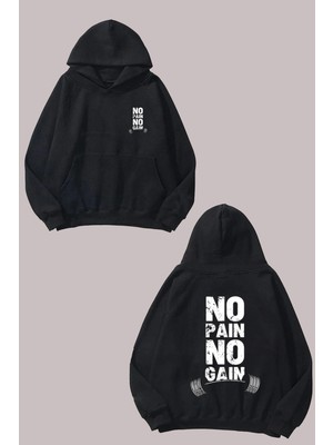 The Wert Unisex No Pain No Gainccc Tasarım Ön Arka Baskılı Normal Kalıp Siyah Sweatshirt