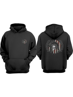 The Wert Unisex Amerika Mifer Tasarım Ön Arka Baskılı Normal Kalıp Siyah Sweatshirt