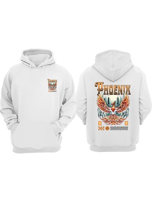 The Wert Unisex The Phoenix Rises Tasarım Ön Arka Baskılı Normal Kalıp Beyaz Sweatshirt