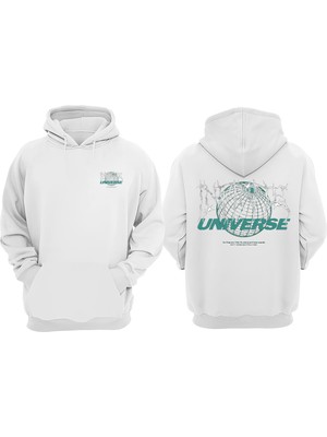 The Wert Unisex Infinite Universe Tasarım Ön Arka Baskılı Normal Kalıp Beyaz Sweatshirt