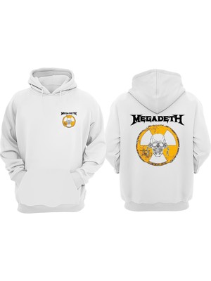 The Wert Unisex Danger Megadeth Tasarım Ön Arka Baskılı Normal Kalıp Beyaz Sweatshirt