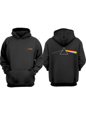 The Wert Unisex Gökkuşagı Ucgeni Tasarım Ön Arka Baskılı Normal Kalıp Siyah Sweatshirt