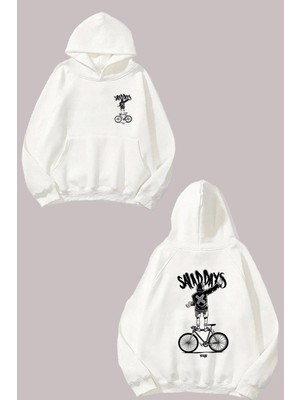 The Wert Unisex Saladdays Bike Tasarım Ön Arka Baskılı Normal Kalıp Beyaz Sweatshirt