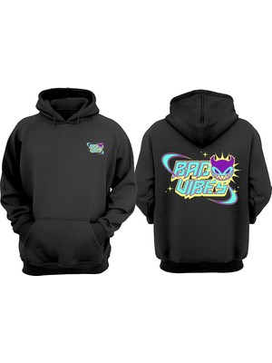 The Wert Unisex Bad Vibes Tasarım Ön Arka Baskılı Normal Kalıp Siyah Sweatshirt