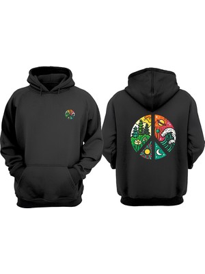 The Wert Unisex Peace Love Dope Tasarım Ön Arka Baskılı Normal Kalıp Siyah Sweatshirt