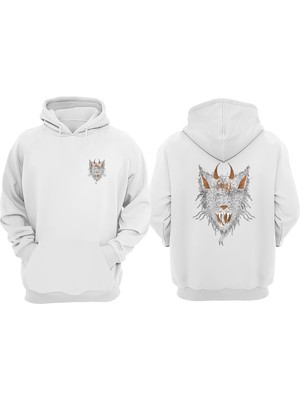 The Wert Unisex 6 Gözlu Kedi Tasarım Ön Arka Baskılı Normal Kalıp Beyaz Sweatshirt
