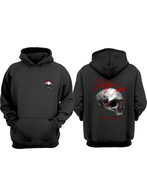 The Wert Unisex Dinty Love Kurukafa Tasarım Ön Arka Baskılı Normal Kalıp Siyah Sweatshirt
