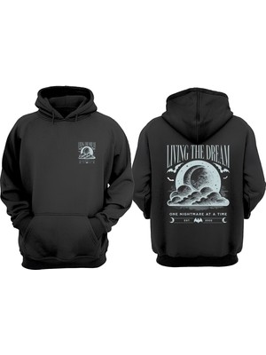 The Wert Unisex Living The Dream Tasarım Ön Arka Baskılı Normal Kalıp Siyah Sweatshirt