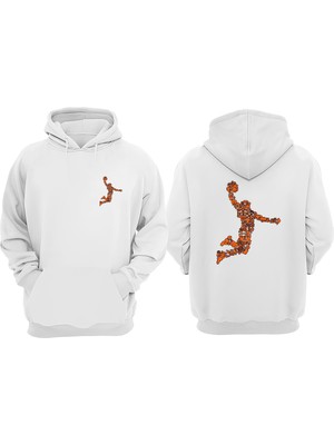 The Wert Unisex Basketbol Orange Tasarım Ön Arka Baskılı Normal Kalıp Beyaz Sweatshirt