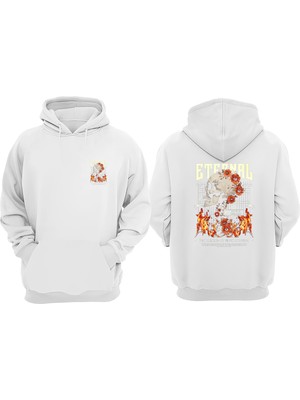 The Wert Unisex Eternal Kuru Kafa Tasarım Ön Arka Baskılı Normal Kalıp Beyaz Sweatshirt