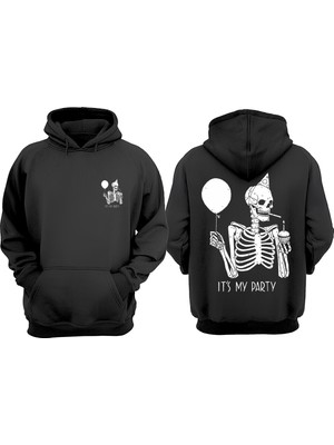 The Wert Unisex It Is My Party Tasarım Ön Arka Baskılı Normal Kalıp Siyah Sweatshirt