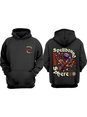 The Wert Unisex Spellbound Sphere Tasarım Ön Arka Baskılı Normal Kalıp Siyah Sweatshirt