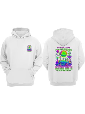The Wert Unisex Alienınvasion Tasarım Ön Arka Baskılı Normal Kalıp Beyaz Sweatshirt