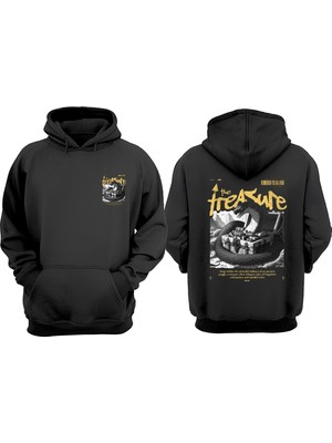 The Wert Unisex The Treasure Tasarım Ön Arka Baskılı Normal Kalıp Siyah Sweatshirt