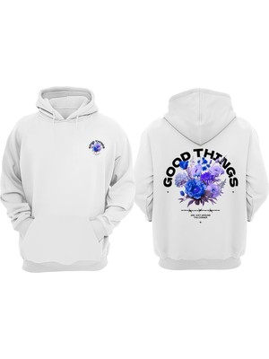 The Wert Unisex Good Things Tasarım Ön Arka Baskılı Normal Kalıp Beyaz Sweatshirt