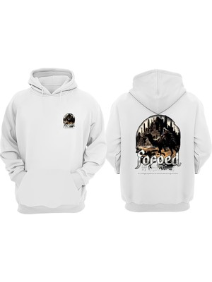 The Wert Unisex Forged In Sandstorms Vintage Halftone Tasarım Ön Arka Baskılı Normal Kalıp Beyaz Sweatshirt