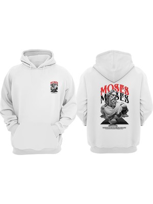 The Wert Unisex Moses Tasarım Ön Arka Baskılı Normal Kalıp Beyaz Sweatshirt