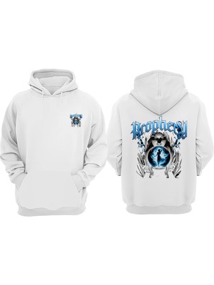 The Wert Unisex Prophecy Tasarım Ön Arka Baskılı Normal Kalıp Beyaz Sweatshirt