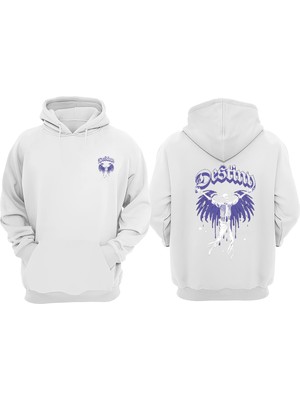 The Wert Unisex Destiny Kanat Tasarım Ön Arka Baskılı Normal Kalıp Beyaz Sweatshirt