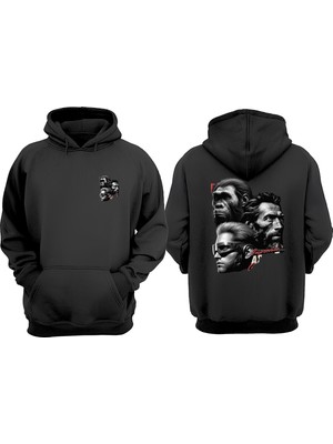 The Wert Unisex Evolutıon Yüzler Tasarım Ön Arka Baskılı Normal Kalıp Siyah Sweatshirt