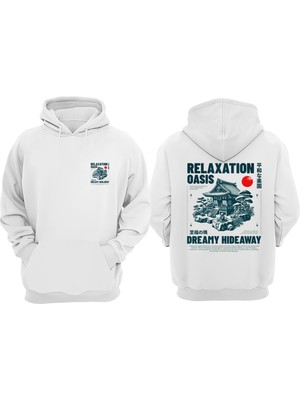 The Wert Unisex Dreamy Hıdeaway Tasarım Ön Arka Baskılı Normal Kalıp Beyaz Sweatshirt
