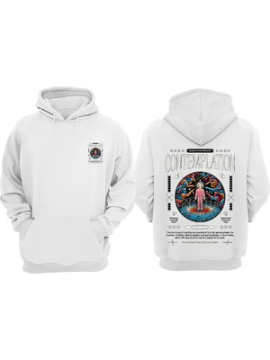 The Wert Unisex Contemplation Tasarım Ön Arka Baskılı Normal Kalıp Beyaz Sweatshirt