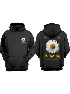 The Wert Unisex Serendipity Tasarım Ön Arka Baskılı Normal Kalıp Siyah Sweatshirt