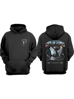 The Wert Unisex Uplifting Chrome Butterfly Tasarım Ön Arka Baskılı Normal Kalıp Siyah Sweatshirt