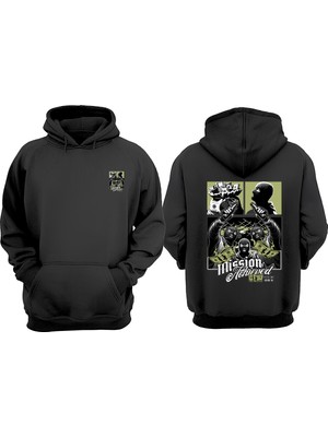 The Wert Unisex Mission Achieved Tasarım Ön Arka Baskılı Normal Kalıp Siyah Sweatshirt