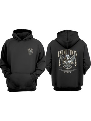 The Wert Unisex Evolutıon Fature Era Tasarım Ön Arka Baskılı Normal Kalıp Siyah Sweatshirt