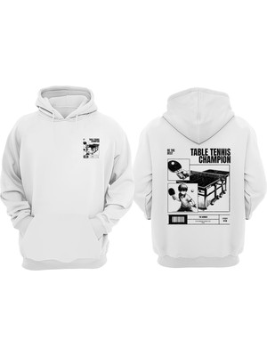 The Wert Unisex Table Tennis Champion Tasarım Ön Arka Baskılı Normal Kalıp Beyaz Sweatshirt
