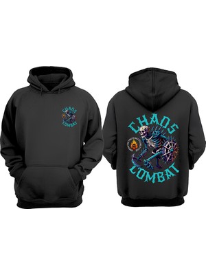 The Wert Unisex Chaos Combat Tasarım Ön Arka Baskılı Normal Kalıp Siyah Sweatshirt