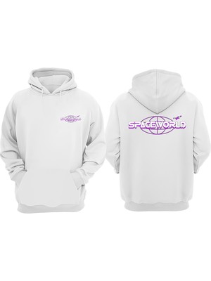 The Wert Unisex Space World Purple Tasarım Ön Arka Baskılı Normal Kalıp Beyaz Sweatshirt