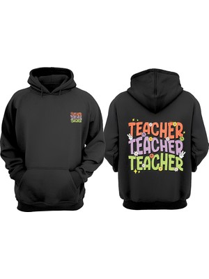 The Wert Unisex Cute Retro Teachers Tasarım Ön Arka Baskılı Normal Kalıp Siyah Sweatshirt