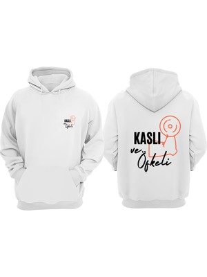 The Wert Unisex Kaslı ve Öfkeli Tasarım Ön Arka Baskılı Normal Kalıp Beyaz Sweatshirt