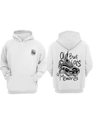 The Wert Unisex Old Memories Tasarım Ön Arka Baskılı Normal Kalıp Beyaz Sweatshirt