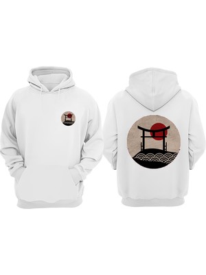 The Wert Unisex Japan Tasarım Ön Arka Baskılı Normal Kalıp Beyaz Sweatshirt