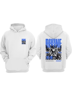 The Wert Unisex Divine Ascent Tasarım Ön Arka Baskılı Normal Kalıp Beyaz Sweatshirt