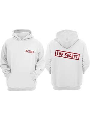 The Wert Unisex Top Secret Tasarım Ön Arka Baskılı Normal Kalıp Beyaz Sweatshirt
