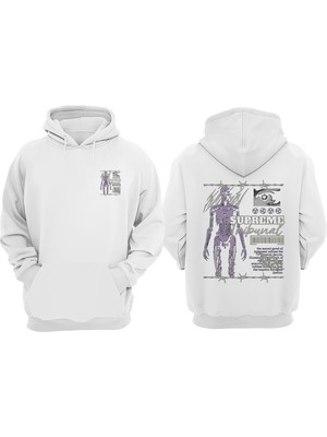 The Wert Unisex Tribunal Tasarım Ön Arka Baskılı Normal Kalıp Beyaz Sweatshirt