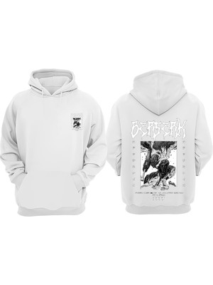 The Wert Unisex Berserk Anime Tasarım Ön Arka Baskılı Normal Kalıp Beyaz Sweatshirt