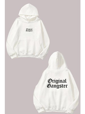 The Wert Unisex Orginal Gangster Tasarım Ön Arka Baskılı Normal Kalıp Beyaz Sweatshirt